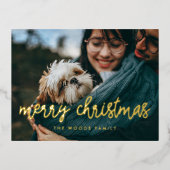 モダン書道メリークリスマス写真 箔シーズンポストカード (正面)