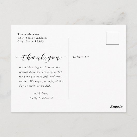 モダン書道結婚の写真ありがとう ポストカード (裏面)