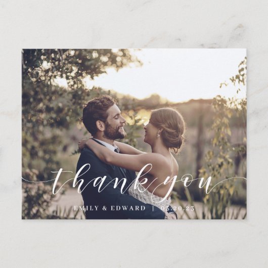 モダン書道結婚の写真ありがとう ポストカード (正面)