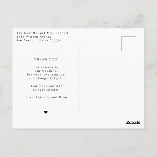 モダン書道結婚写真ありがとう ポストカード (裏面)