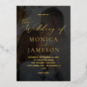 モダン書道V2写真結婚の暗さ 箔招待状 (正面)