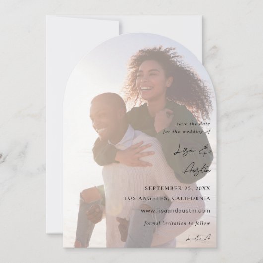 モダン書道w Duo写真Save the Date Arc 招待状 (正面)