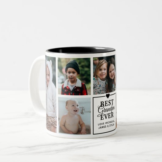 モダン最高のおじいちゃんが7枚の写真のコラージュ&ネーム ツートーンマグカップ (正面左)