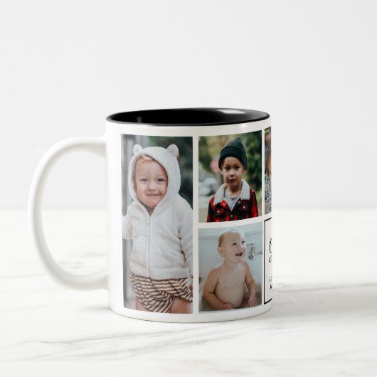 モダン最高のおじいちゃんが7枚の写真のコラージュ&ネーム ツートーンマグカップ (左)