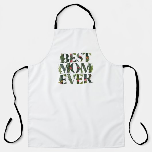 モダン最高のお母さん今まで可愛い花と緑の植物 エプロン (正面)