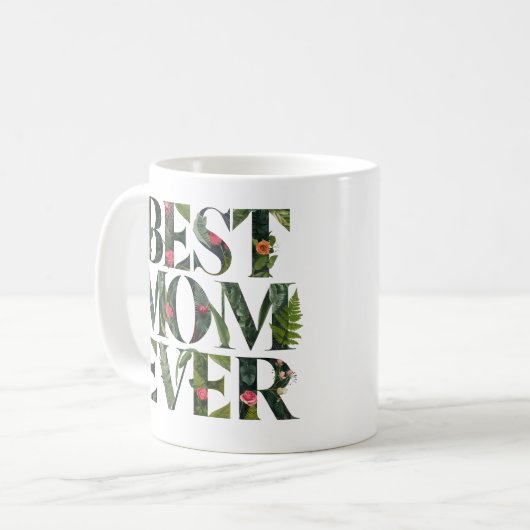 モダン最高のお母さん今まで可愛い花と緑の植物 コーヒーマグカップ (正面左)