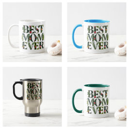 モダン最高のお母さん今まで可愛い花と緑の植物 コーヒーマグカップ