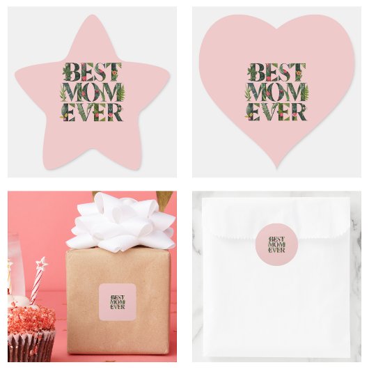 モダン最高のお母さん今まで可愛い花と緑の植物 スクエアシール