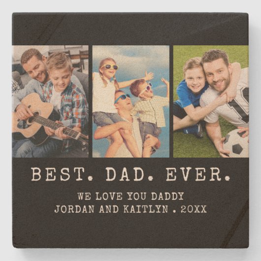 モダン最高のパパEVER 3パーソナライズされた枚 ストーンコースター (正面)