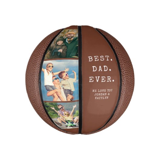 モダン最高のパパEVER 3枚の写真パーソナライズされたカスタム ミニバスケットボール (縦)