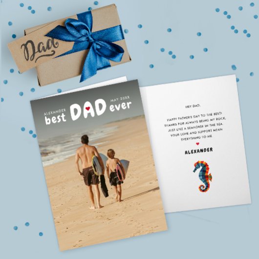 モダン最高のパパEver Father's Day Seahorse写真 カード