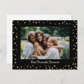 モダン最高のFriends BFF Bestiesフォトブラック金ゴールド ポストカード (正面/裏面)