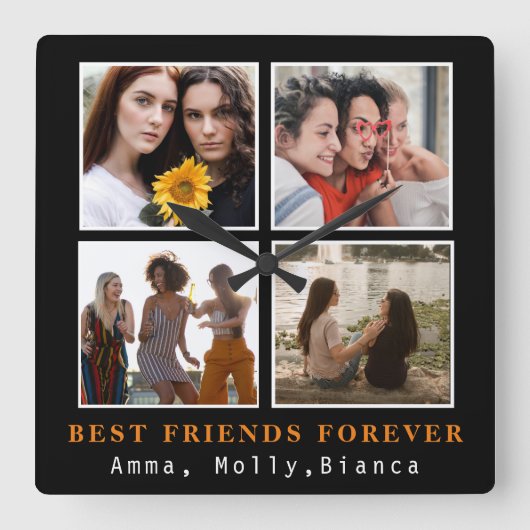 モダン最高のFriends Forever Photo Collage |ベスティー スクエア壁時計 (正面)