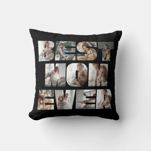 モダン最高のMom Ever 11写真コラージュ黒 クッション (正面)