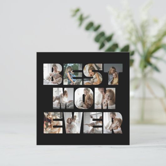 モダン最高のMom Ever 11写真コラージュ黒 シーズンカード (スタンド正面)