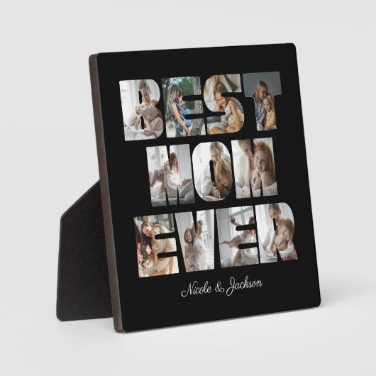 モダン最高のMom Ever 11写真コラージュ黒 フォトプラーク (正面)