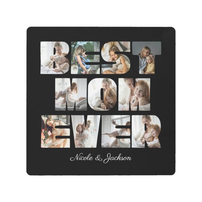 モダン最高のMom Ever 11写真コラージュ黒 メタルプリント (正面)