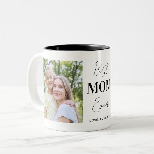 モダン最高のMom Ever 2写真コラージュパーソナライズされた ツートーンマグカップ (正面左)