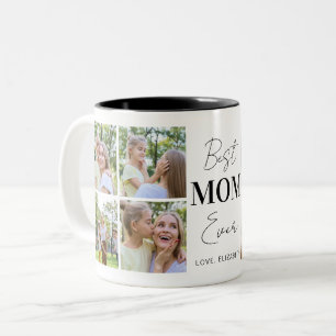 モダン最高のMom Ever 8 Photo Collage パーソナライズされた ツートーンマグカップ