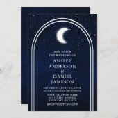 モダン月の星のアーチ結婚星 招待状 (正面/裏面)