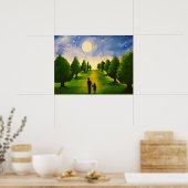 モダン月明け夕べと木歩くパパ ポスター (キッチン)