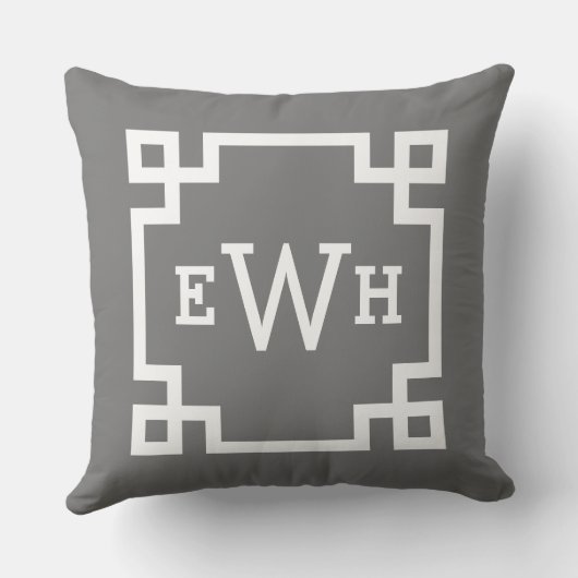 モダン木炭ギリシャ鍵カスタムモノグラム クッション (裏面)