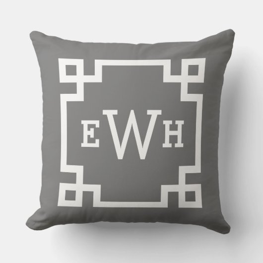 モダン木炭ギリシャ鍵カスタムモノグラム クッション (正面)