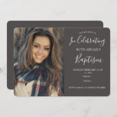 モダン木炭グレー成人バプテスマ写真 招待状 (正面/裏面)