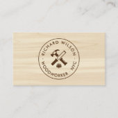モダン木目ルックプロフェッショナル大工のロゴ 名刺 (正面)