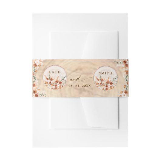 モダン木素朴切りスライスTerracotta結婚の 招待状ベリーバンド (正面例)