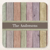モダン木素朴板ファミリ名 スクエアペーパーコースター (正面)
