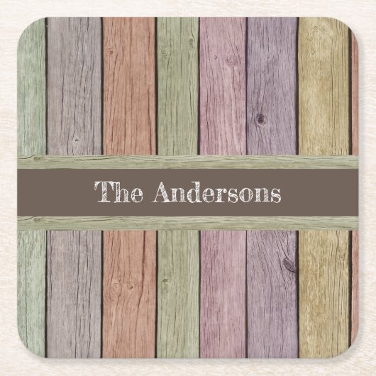 モダン木素朴板ファミリ名 スクエアペーパーコースター (正面)