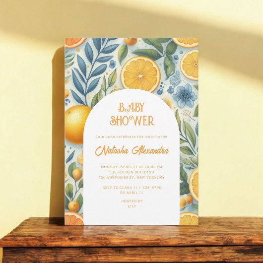 モダン柑橘系ベビーシャワーカラフル男女兼用 招待状