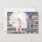 モダン桃の写真結婚のサンキューカード サンキューカード (正面)