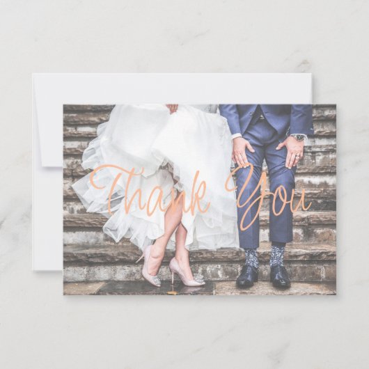 モダン桃の写真結婚のサンキューカード サンキューカード (正面)