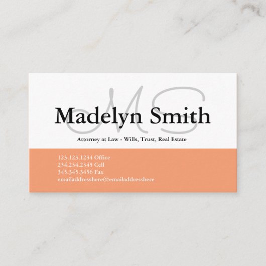 モダン桃はっきりしたイニシャル – 名刺 (正面)