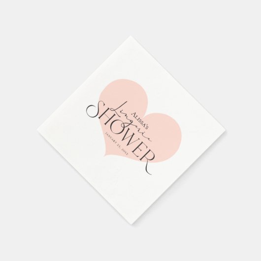 モダン桃エレガント白ハートランジェリーシャワー スタンダードカクテルナプキン (角)
