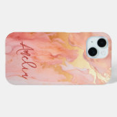 モダン桃エレガント金ゴールド大理石パーソナライズされた名 Case-Mate iPhoneケース (裏面 (横))