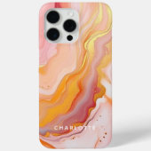 モダン桃エレガント金ゴールド大理石パーソナライズされた名 Case-Mate iPhoneケース (裏面)