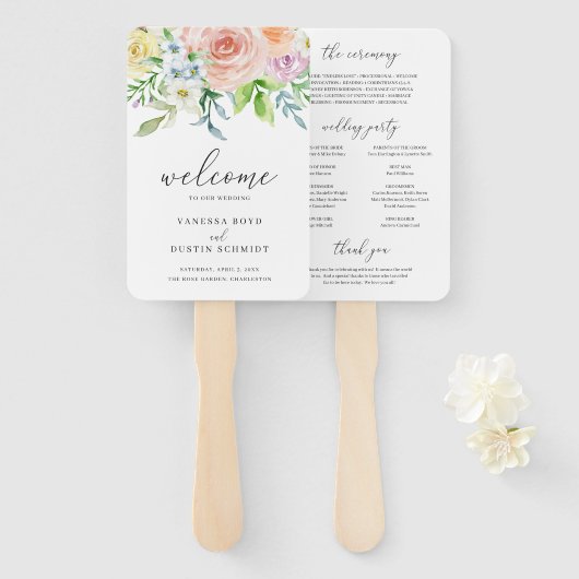 モダン桃フローラエレガント結婚式 ハンドファン (正面&裏面)