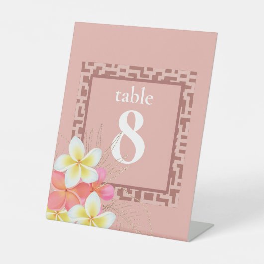 モダン桃フローラ結婚デザインの表番号 台座サイン (正面)