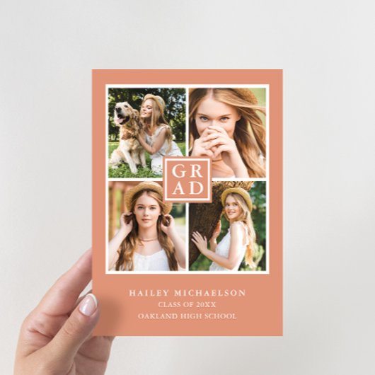 モダン桃自然写真コラージュ卒業パーティー 招待状