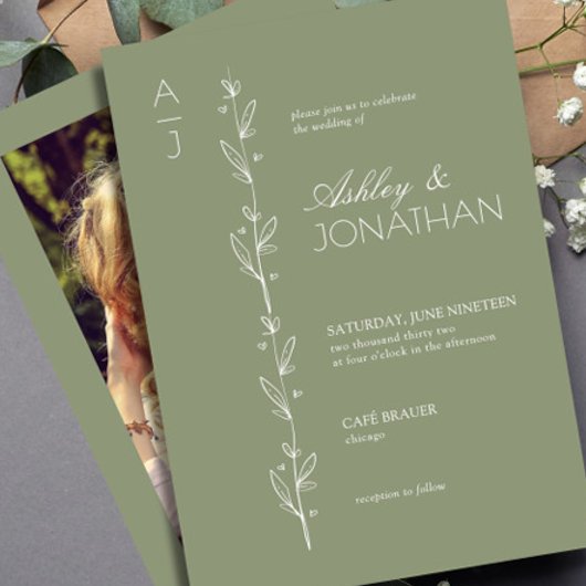 モダン植物分水器結婚のセージ・グリーン写真 招待状