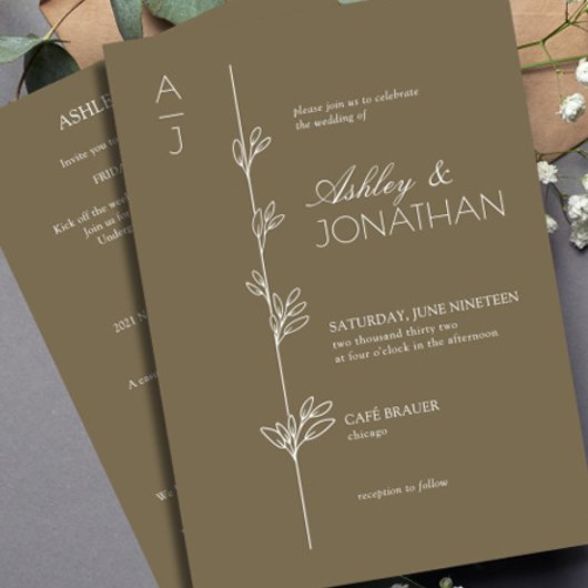 モダン植物分結婚除器の茶色オールインワン 招待状