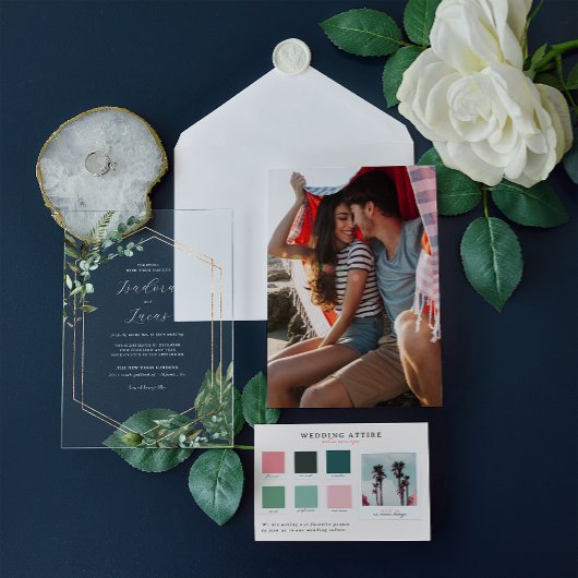 モダン植物幾何学結婚の アクリル招待状