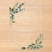 モダン植物幾何学結婚の アクリル招待状 (正面)