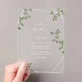 モダン植物幾何学結婚の | フロスト アクリル招待状 (インサイチュ (ポータブル))