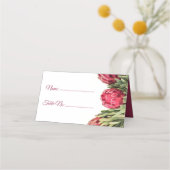 モダン植物性ピンクプロテア結婚フローラテーブル プレイスカード (正面)