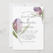 モダン植物性プロテア結婚パープルズ 招待状 (正面)