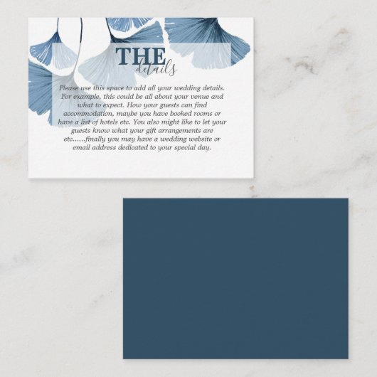 モダン植物性水彩青い銀杏結婚の エンクロージャーカード (正面/裏面)